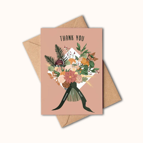 Thank You So Much Dusky Pink Flower Bouquet Thanks Card